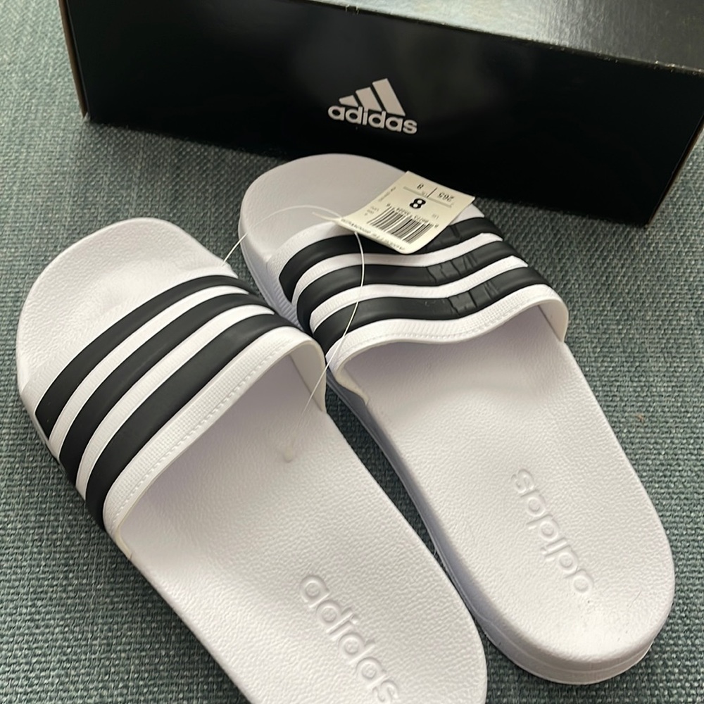 Men's Adidas Men's Adilette Shower Slides - Black & white size 8
